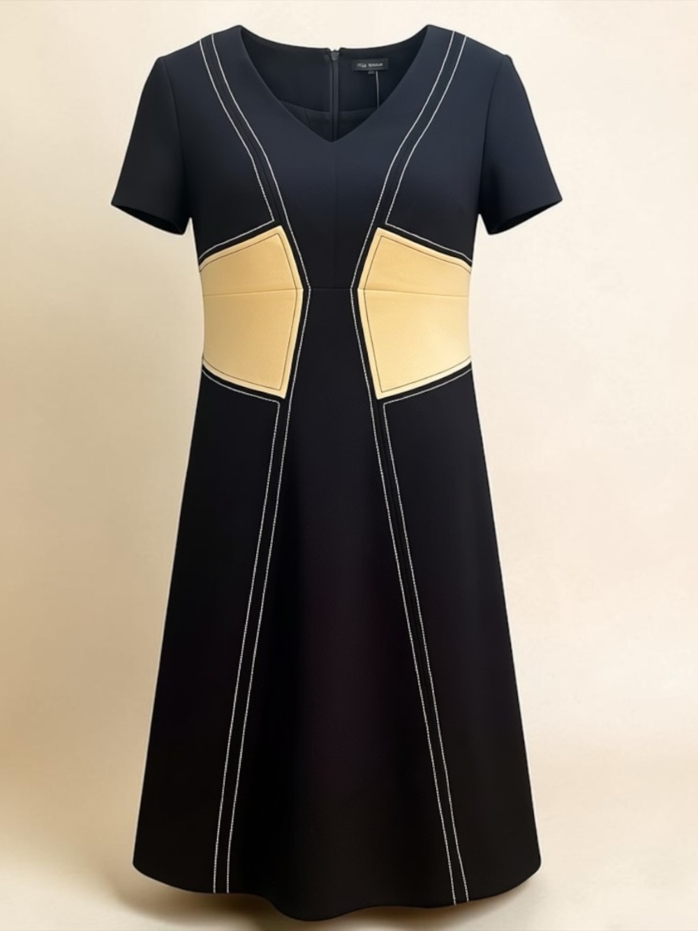 Ann Taylor Navy Dress with Cream Panel Accents